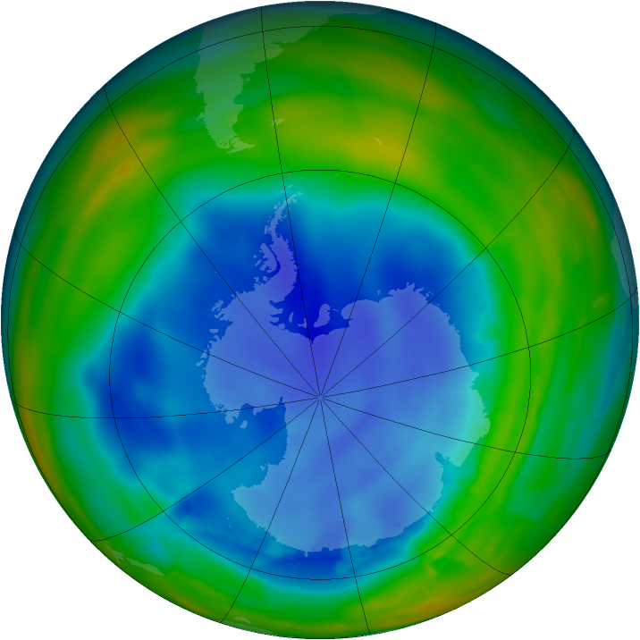 Antarctic ozone map for 11 August 2009